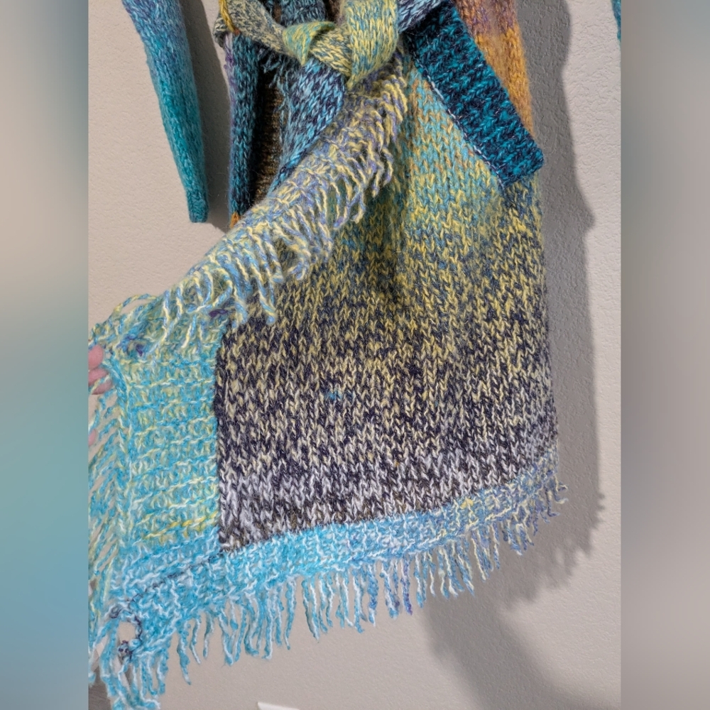 Anthropologie Greylin Oversized Rainbow Knit Fringe Open Front Wrap Sweater S - Picture 8 of 16